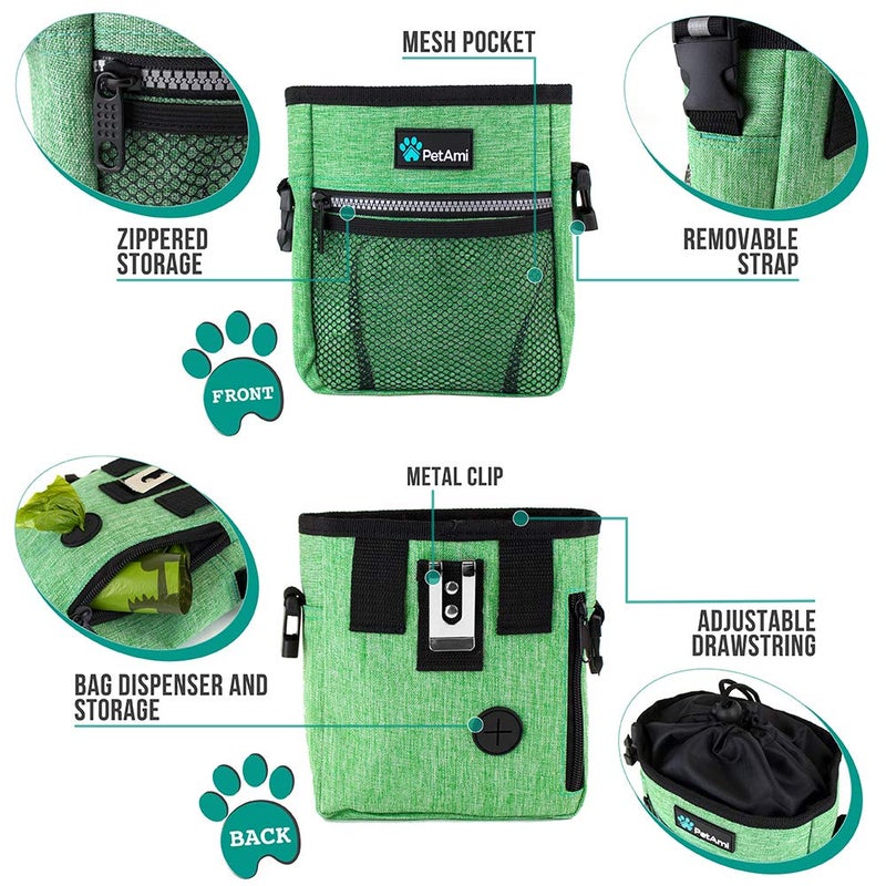 PetAmi Dog Treat Pouch, Pet Treat Pouch for Training, Dog Walking Bag Holder for Kibbles, Pet Food Toy, Dog Trainer Essentials Supplies, Poop Bag Dispenser, 3 Ways to Wear (Green) - Image 3